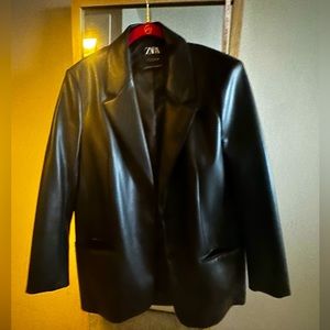 Black Zara faux leather blazer; Size L